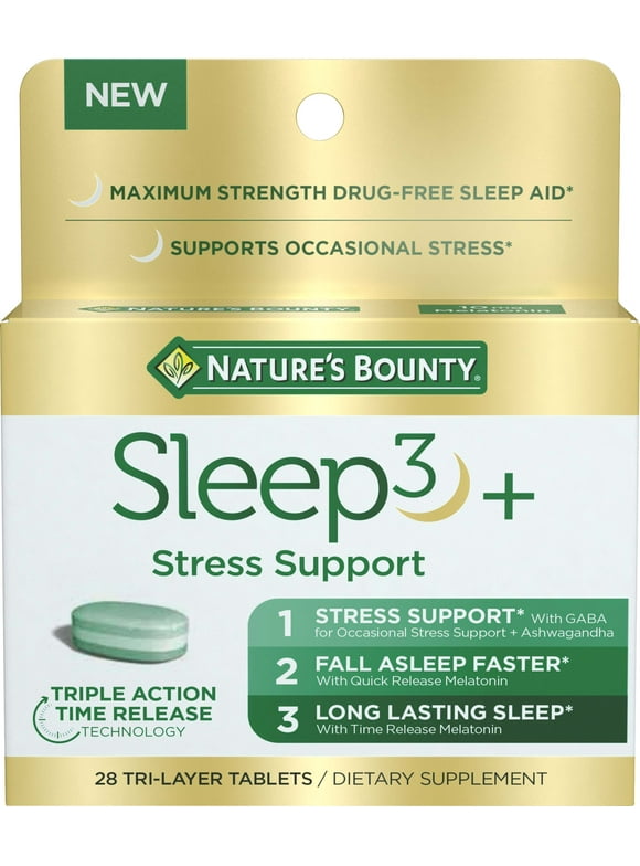 Nature’s Bounty Sleep3 Sleep Aid with Melatonin, Relaxation and Stress Relief Tri-Layered Tablets, 10 Mg, 28 Ct