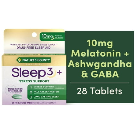 Nature’s Bounty Sleep3 Sleep Aid with Melatonin, Relaxation and Stress Relief Tri-Layered Tablets, 10 Mg, 28 Ct