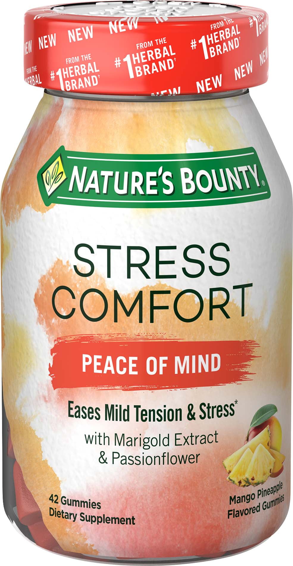 Nature's Bounty Stress Comfort Peace of Mind, Stress Relief Gummies, Mango Pineapple Flavor, 42 Count