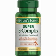 Natures Bounty Super B Complex with Folic Acid plus Vitamin C Vitamin Supplement Tablets, 150 Count