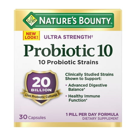 Nature's Bounty Ultra Strength Probiotic 10, Digestive Gut Health and Immune Support Capsules, 30 Ct