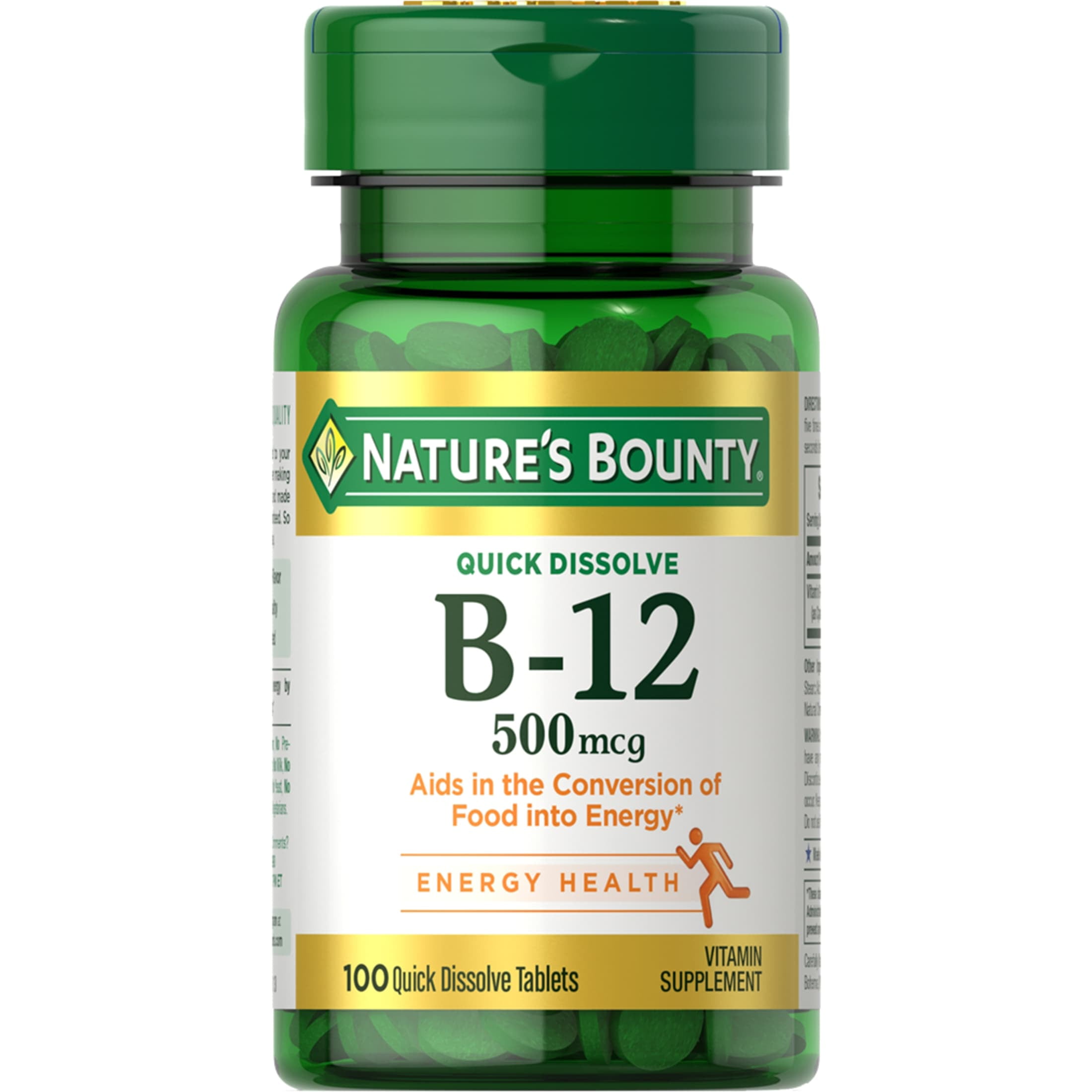 Nature's Bounty Vitamin B12 500 mcg Tablets for Energy Metabolism, Cherry Flavor, 100 Ct