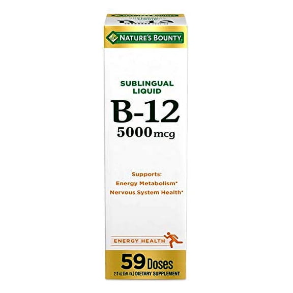 Nature's Bounty Vitamin B12 5000 Mcg Sublingual Liquid, Cardiovascular Health & Cellular Energy Support, 2 Fl Oz (1 Count)