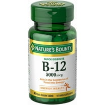 Nature's Bounty Vitamin B12 5000 mcg Quick Dissolve Tablets, Natural Cherry 40 Each
