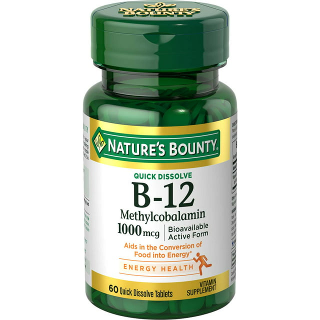Nature's Bounty Vitamin B12 Methylcobalamin Tablets, 1000 mcg, 60 Ct