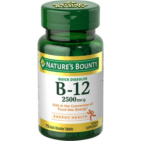 Nature’s Bounty Vitamin B12 Quick Dissolve Tablets, 2500 mcg, 75 Count