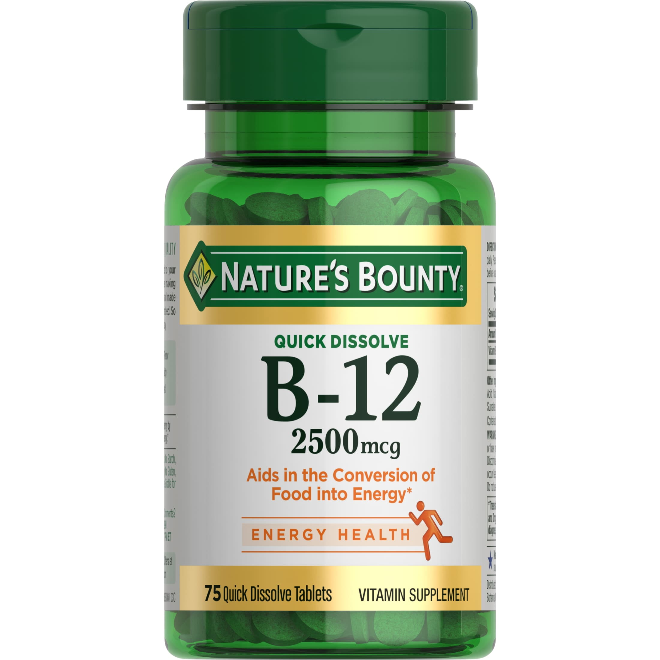 Natures Bounty Vitamin B12 Quick Dissolve Tablets, 2500 mcg, Cherry Flavor, 75 Count