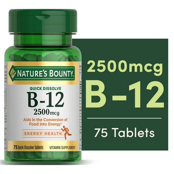 Nature’s Bounty Vitamin B12 Quick Dissolve Tablets, 2500 mcg, Cherry Flavor, 75 Count