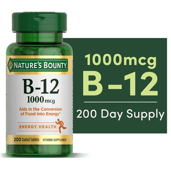 Natures Bounty Vitamin B12 Tablets, 1000 Mcg, Vitamin Supplement, 200 Count