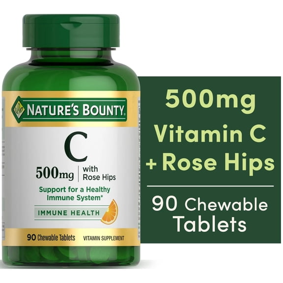 Nature's Bounty Vitamin C-500 mg with Rose Hips Chewable Natural Orange Flavor - 90 Tablets, Pack of 5