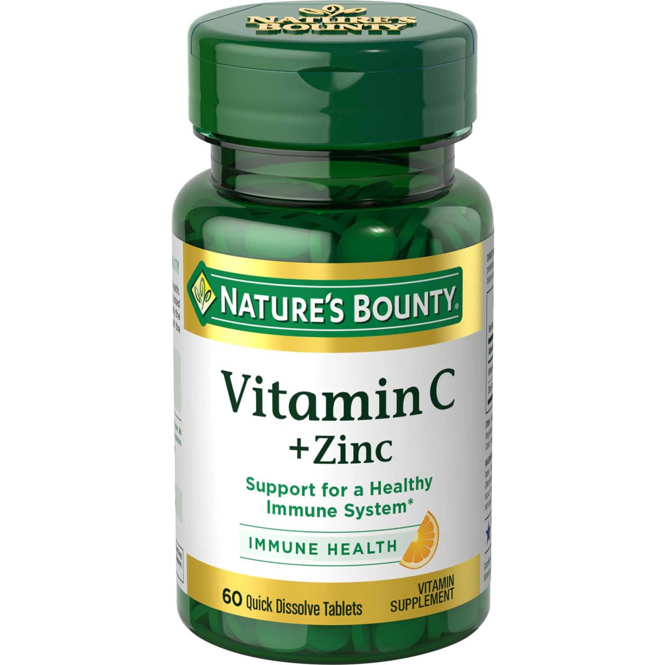 Nature's Bounty Vitamin C + Zinc Quick Dissolve Tablets for Immune Support, 60 Ct