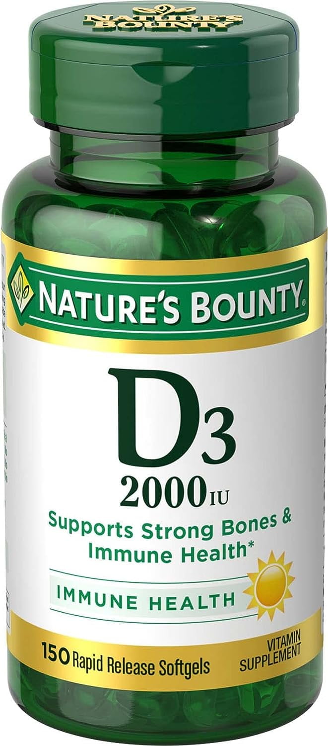 Nature's Bounty Vitamin D, Supports Immune Health & Bone Health, 2000IU Vitamin D3, 150 Softgels ,150 Count (Pack of 3)