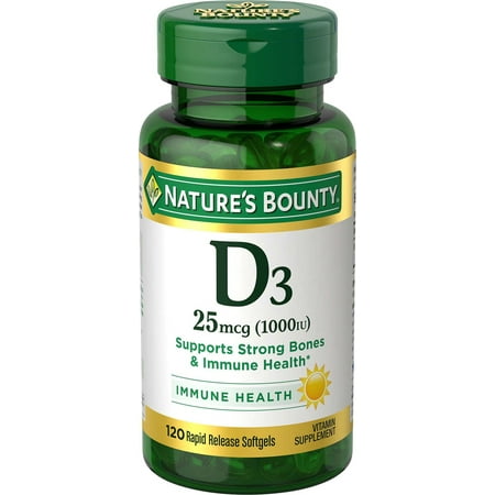 Nature's Bounty Vitamin D3 1000 IU Softgels for Bone & Immune Support, 120 Ct