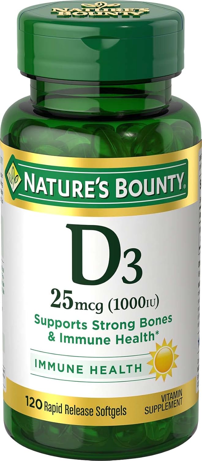Nature's Bounty Vitamin D3, 1000IU, High Potency, 120 Softgels, Pack of