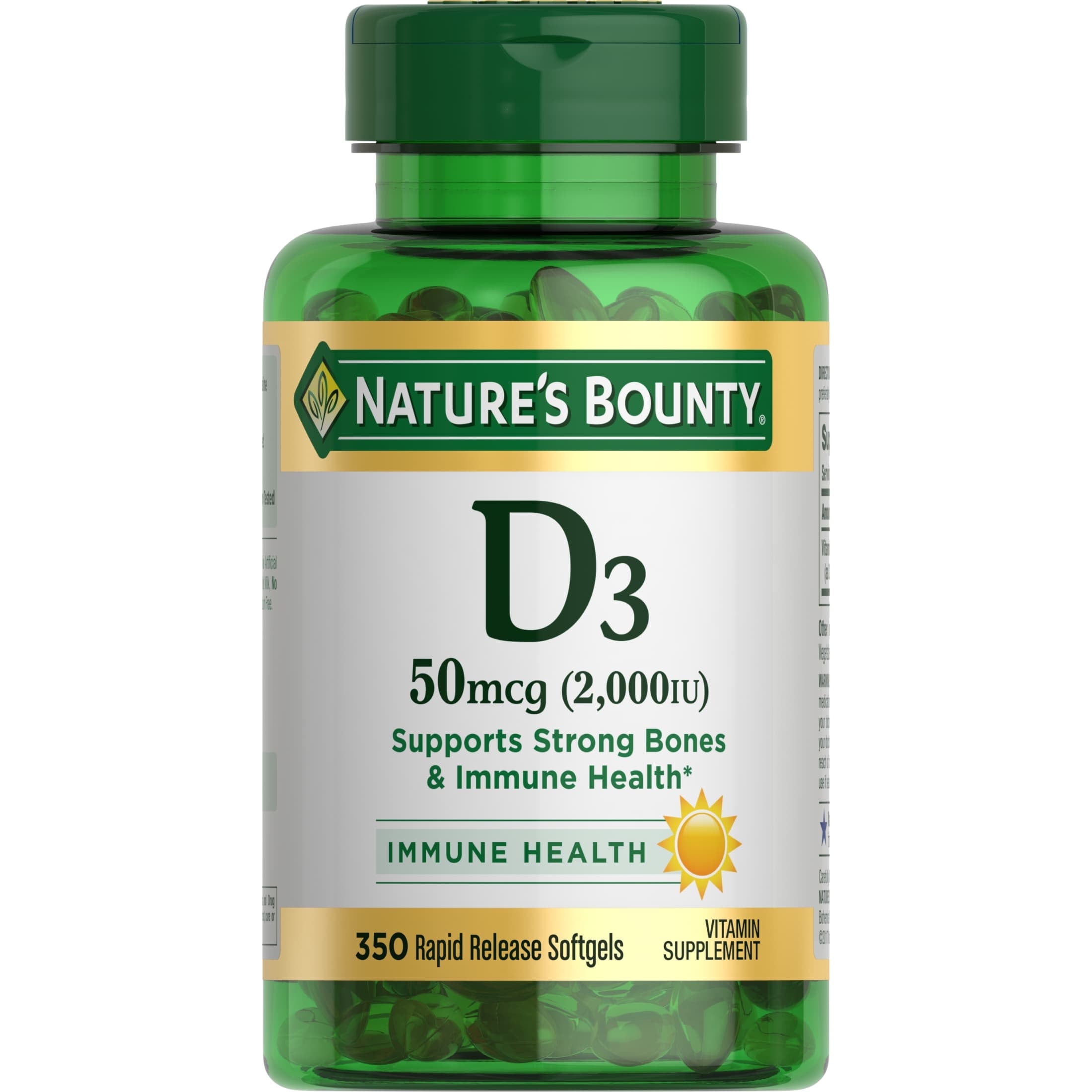 Natures Bounty Vitamin D3 2000 IU Softgels, Bone & Immune Support, 350 Ct