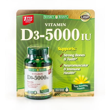 Nature's Bounty Vitamin D3 5000 IU Softgels, 300 Ct