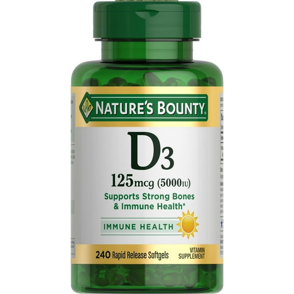 Nature’s Bounty Vitamin D3 5000 IU Softgels for Bone & Immune Support, Vitamin Supplement, 240 Ct