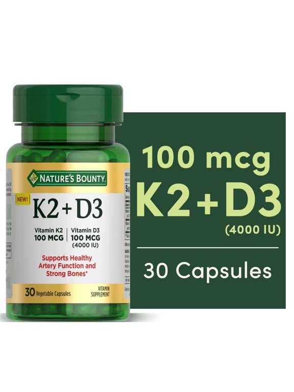 Nature’s Bounty Vitamin K2 + D3, Vitamin Supplements, for Bone and Health Support, 30 Count
