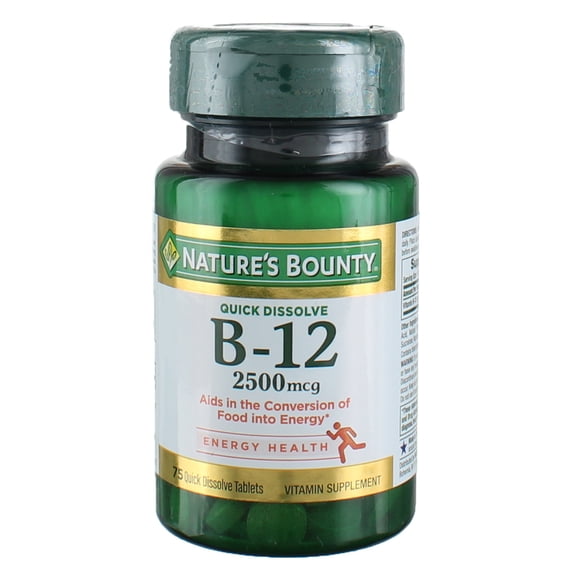 Nature's Bounty Vitamin Quick Dissolve B-12 2500 mcg Tablets, 75 ea (Pack of 2)