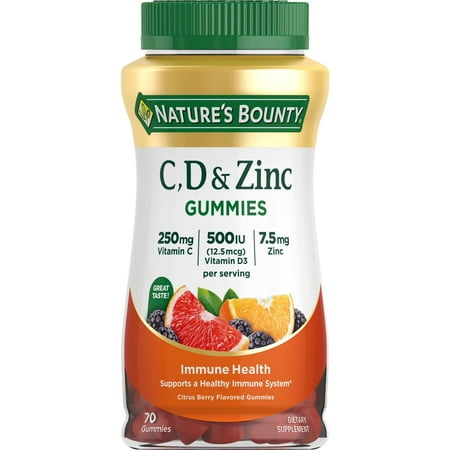 Nature’s Bounty Vitamins C, D3, & Zinc, Immune Support Gummies, Citrus Berry, 70 Count