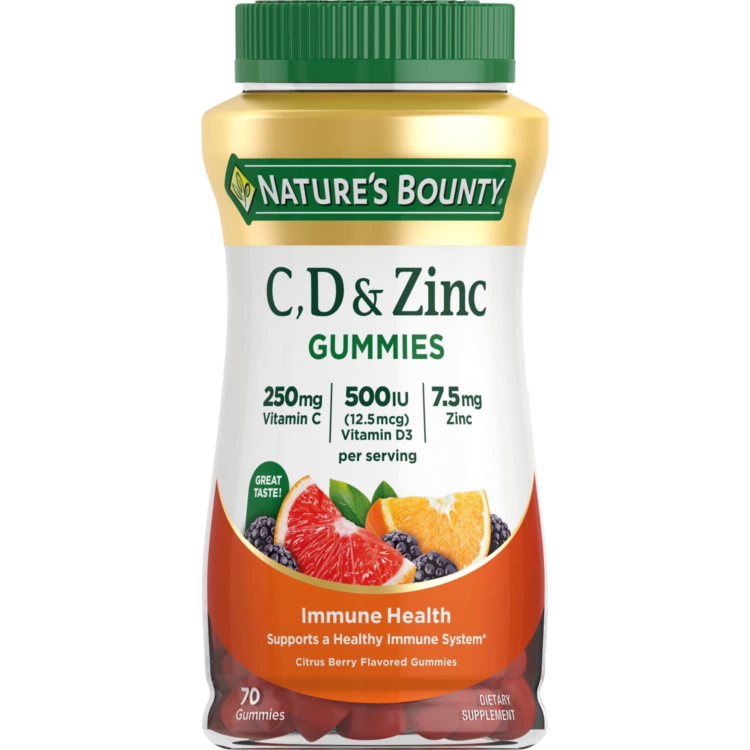 Nature's Bounty Nature’s Bounty Vitamins C, D3, & Zinc, Immune Support Gummies, Citrus Berry, 70 Count