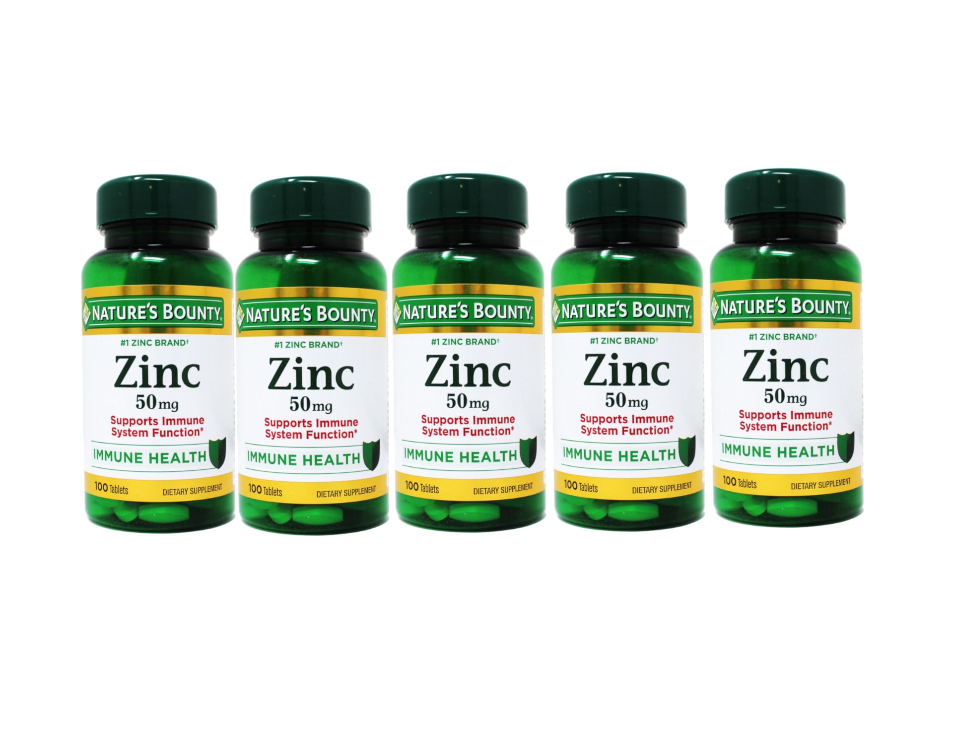 Nature's Bounty Zinc 50 mg, Supports Immune System Caplets, 100 Count, Pack of 5