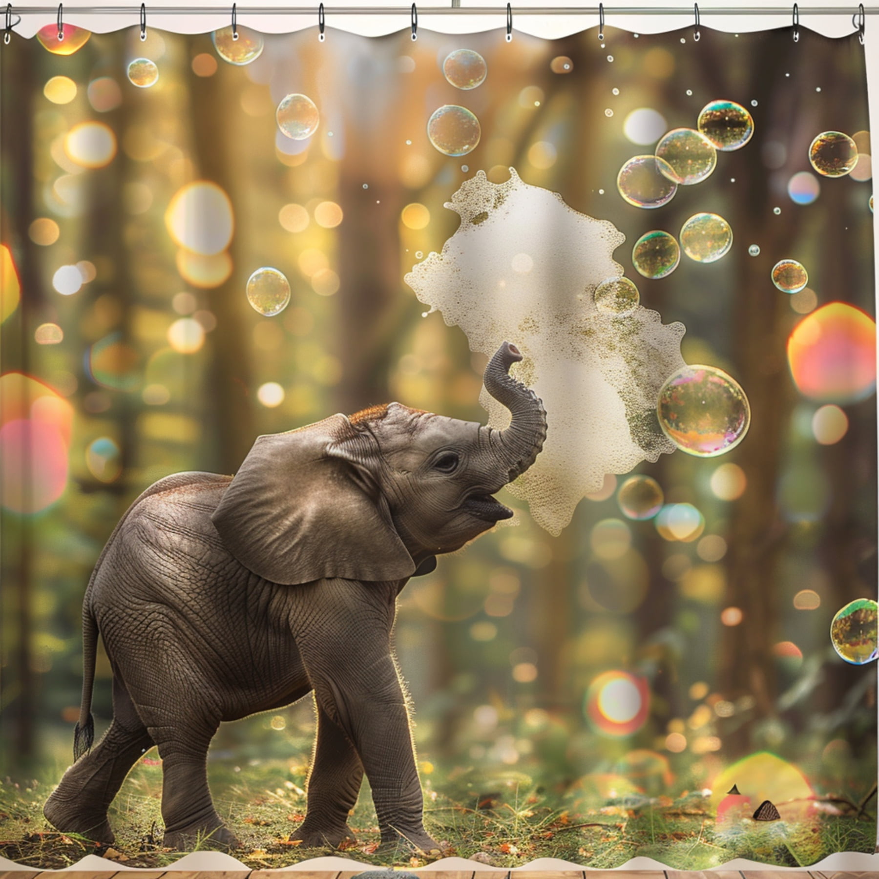 Nature's Charm Baby Elephant Bubble Bath Shower Curtain Cute Elephants