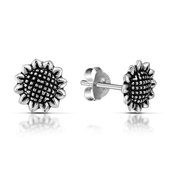 Nature's Charm Sunflower .925 Sterling Silver Stud Floral Earrings