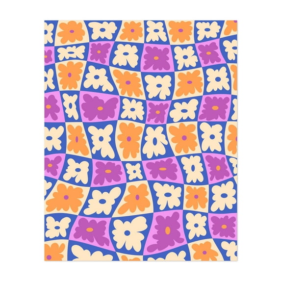 Nature's Chessboard - India Digital Art Psychedelic Floral Pattern Geometric Retro Pop Art Modern Art Unframed Wall Art Print 36 x 48 inches