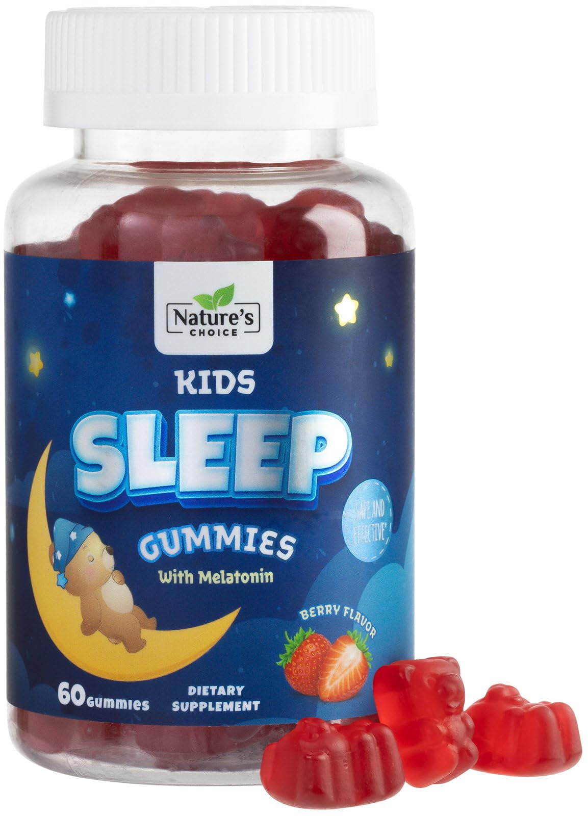 Nature's Choice Kids Melatonin 1mg Gummy, 100% Drug-Free & Effective Sleep Supplement Gummies for Children Ages 3 and Up, Chewable Supplement for Restful Sleep, Natural Berry-Flavored - 60 Gummies