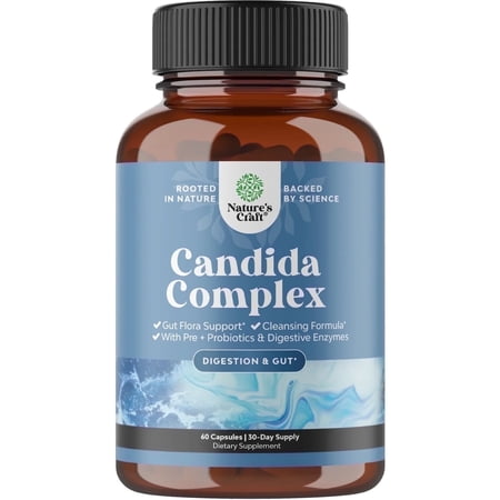 Nature's Craft Candida Support Complex with Digestive Enzymes Formula - with Probiotics & Oregano Leaf Extract - 60ct
