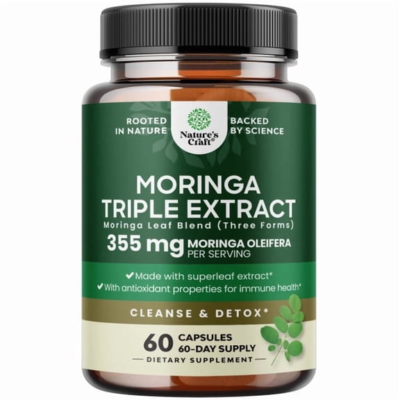 Nature's Craft Triple Moringa Leaf Supplement, Vegan & Non-GMO, 60 Capsules