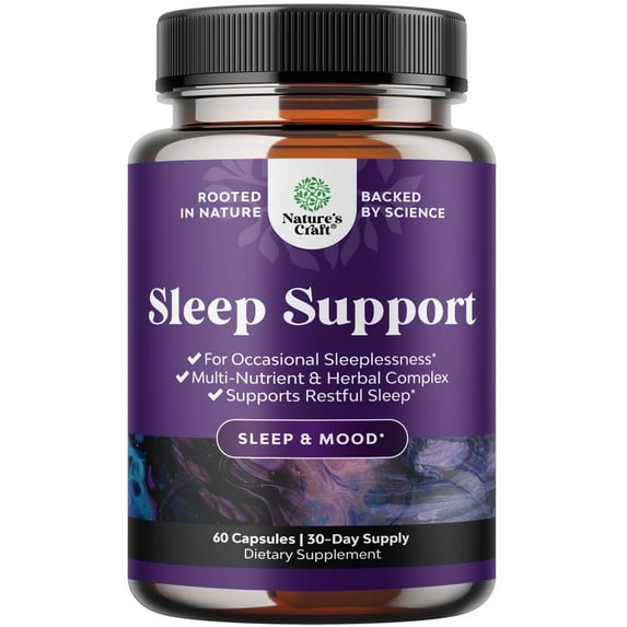 Natures Craft Natural Sleep Support Supplement with Magnesium and L-Theanine, 60 Capsules