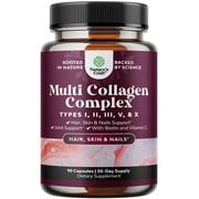 Nature's Craft Pure Multi Collagen Complex with Biotin 5,000mcg per Serving & Vitamin C Capsules - Advanced Hair Skin and Nails Vitamins