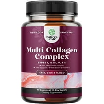 Nature's Craft Pure Multi Collagen Complex with Biotin 5,000mcg per serving & Vitamin C 90ct Capsules - Advanced Hair Skin and Nails Vitamins