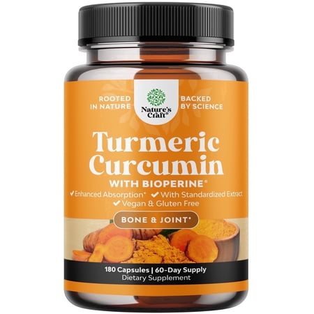 Natures Craft Turmeric Curcumin Capsules with Black Pepper Extract, Joint and Immune Support, 180 Count