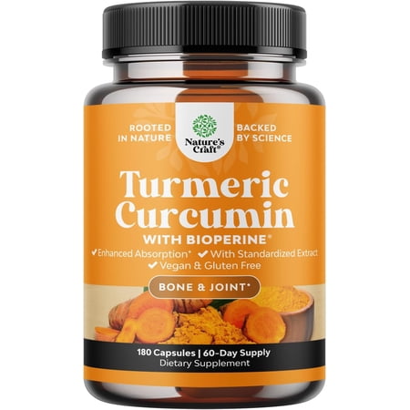 Natures Craft Turmeric Curcumin Capsules with Black Pepper Extract, Joint and Immune Support, 180 Count
