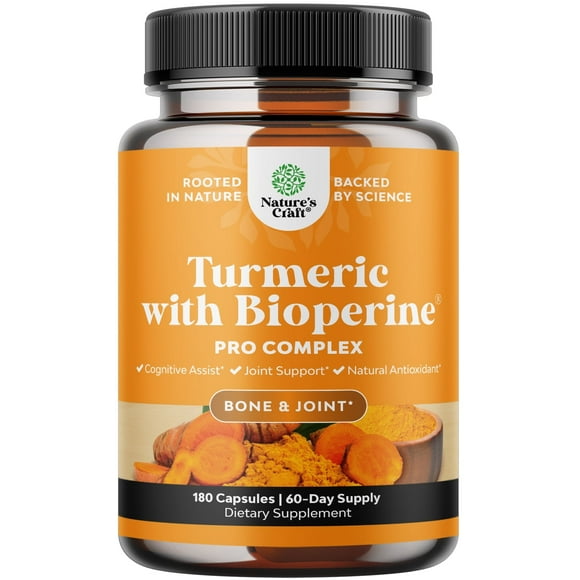 Nature's Craft Turmeric Curcumin Capsules with Bioperine for Enhanced Absorption - Natural Joint Support, Immune Boost, Antioxidant Detox Cleanse Supplements