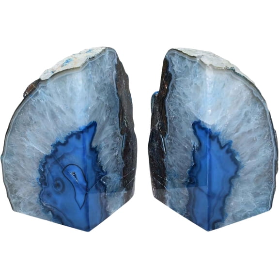 Natures Decorations Blue Agate Bookends  A+ Quality, Heavy Duty Geode Bookends for Shelves, Decorative Crystal Book Ends, Home Decor Gift for Mom (3-4 lbs)