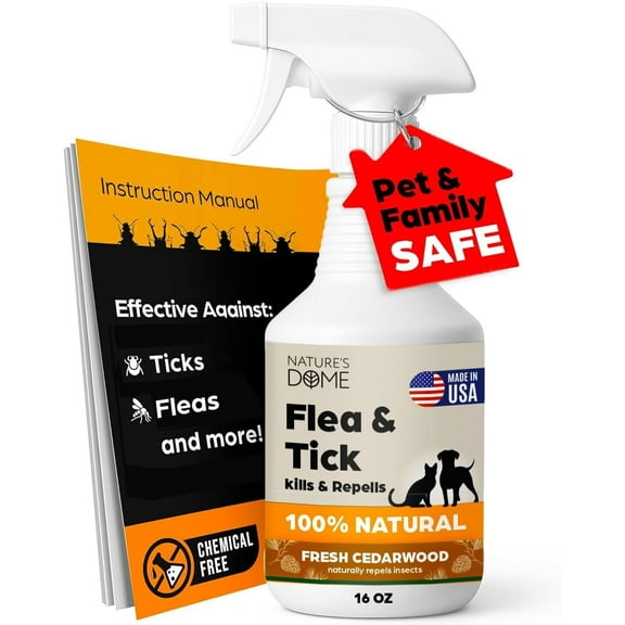 Nature’s Dome Cedarwood Flea & Tick Spray – 16 oz – Kills & Repels Fleas, Ticks, Larvae & Eggs – Plant-Based Pest Control – Safe for Pets, Kids & Plants – Ready-to-Use