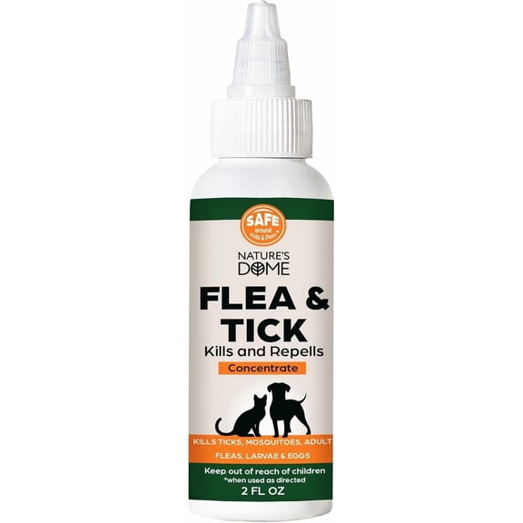 Nature’s Dome Flea and Tick Concentrate Spray | Non Toxic, Plant-Based Outdoor Pest Control for Larvae & Eggs | Flea & Tick Spray for Dogs & Cats | Outdoor Use | Safe for Pets & Kids | 2 Oz