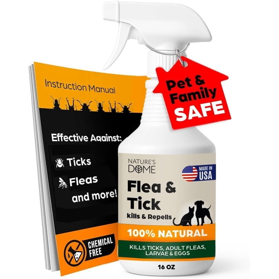 Nature’s Dome Outdoor Flea & Tick Spray – 16 oz – Kills & Repels Fleas, Ticks, Larvae & Eggs – Plant-Based Pest Control – Safe for Pets, Kids & Plants – Ready-to-User
