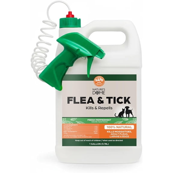 Nature's Dome Peppermint Flea and Tick Spray 128 Oz | Plant-Based Pest Control Peppermint Oil Spray for Mosquitos, Larvae & Eggs | Indoor and Outdoor Use