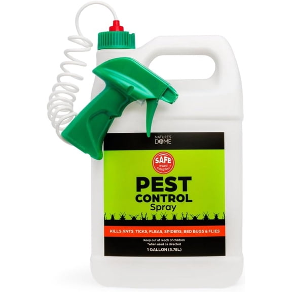 Nature's Dome Pest Control Spray – 1 Gallon Eco-Friendly Formula with Essential Oils for Ant, Roach & Flea – Safe for Kids and Pets, Indoor/Outdoor Use