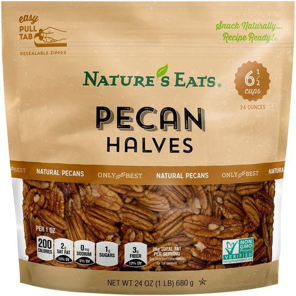 Nature's Eats Pecan Halves 1.5 lbs - Delicious Snack, Kosher Certified, Natural Pecans