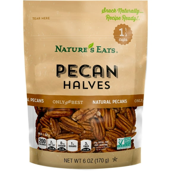 Nature's Eats All Natural Pecan Halves, Non-GMO, Gluten Free, FSMA Section 204 Traceability, 6 oz