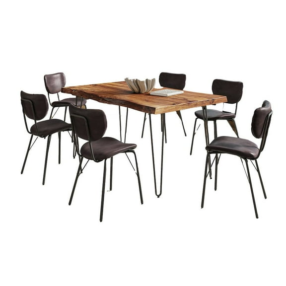 Nature's Edge 60" Seven Piece Modern Dining Set with Upholstered Contemporary Chairs - Chestnut and Dark Brown