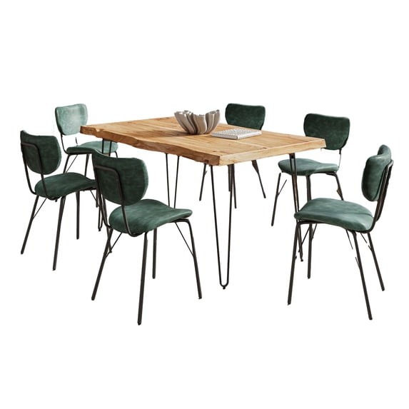 Nature's Edge 60" Seven Piece Modern Dining Set with Upholstered Contemporary Chairs - Natural and Jade