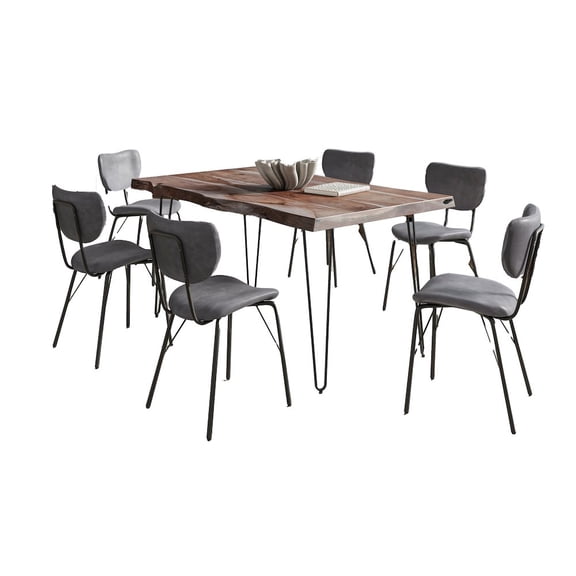 Nature's Edge 60" Seven Piece Modern Dining Set with Upholstered Contemporary Chairs - Slate and Grey