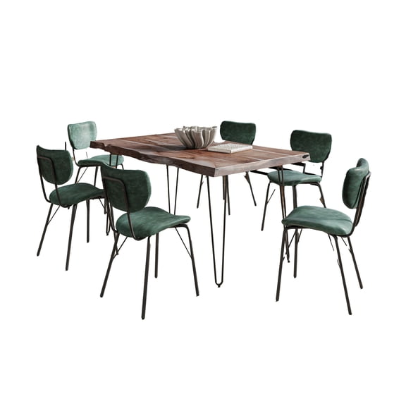 Nature's Edge 60" Seven Piece Modern Dining Set with Upholstered Contemporary Chairs - Slate and Jade